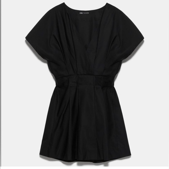 Zara Womens Black Minimalist V-Neck Poplin Sleeves Pleated Dress Size XS - Picture 13 of 16